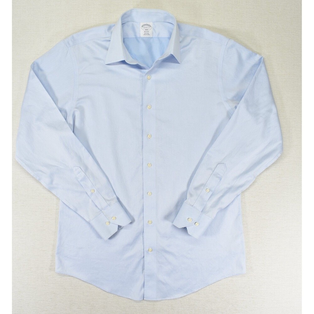 Brooks Brothers 16 6/7 Regent Fit Dress Shirt Light Blue Non-Iron Spread Collar